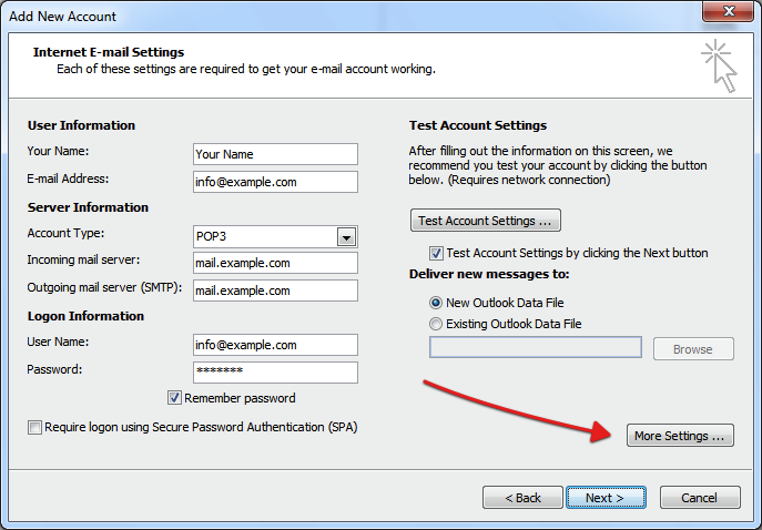 account settings for outlook